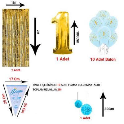 1 Yaş Erkek Doğum Günü Ekonomik Dekorasyon Seti - 2