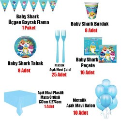 Baby Shark Ekonomik Erkek Doğum Günü Parti Seti 8 Kişilik - 2