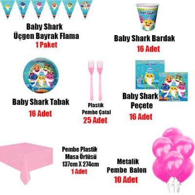 Baby Shark Ekonomik Kız Doğum Günü Parti Seti 16 Kişilik - 2