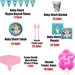 Baby Shark Ekonomik Kız Doğum Günü Parti Seti 24 Kişilik - 2