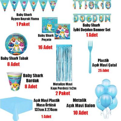 Baby Shark Erkek Doğum Günü Parti Seti 8 Kişilik - 2