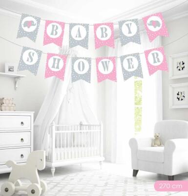 Baby Shower Pembe Harf Banner - 1