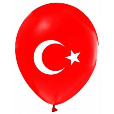 Beyaz Ay Yıldız Baskılı Kırmızı Balon 5'li Paket - 1