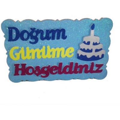 Doğum Günüme Hoş Geldiniz Pastalı Mavi Strafor Süs - 1