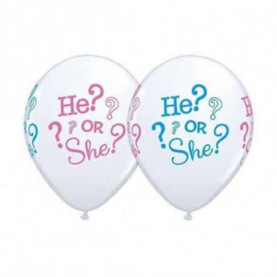 He or She Baskılı Beyaz Balon 5'li Paket - 1