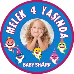 Kişiye Özel Baby Shark Kız Çocuk Etiket 12cm - 1