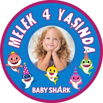 Kişiye Özel Baby Shark Kız Çocuk Etiket 5cm 20'li - 1