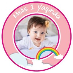 Kişiye Özel Gökkuşağı Temalı Kız Çocuk Etiket 12cm - 2