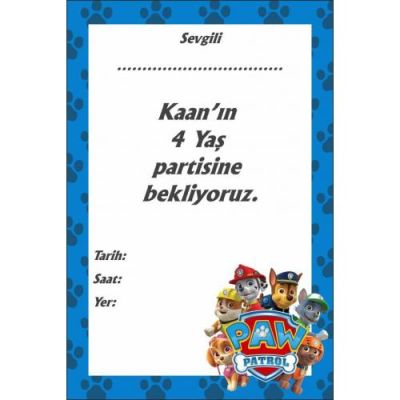 Kişiye Özel Paw Patrol Doğum Günü Davetiyesi 12'li - 1